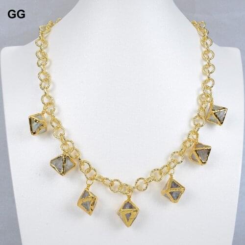 GuaiGuai Jewelry Natural Green Purple Fluorite Stone Slice Druzy Gold Color Plated Chain Necklace For Women