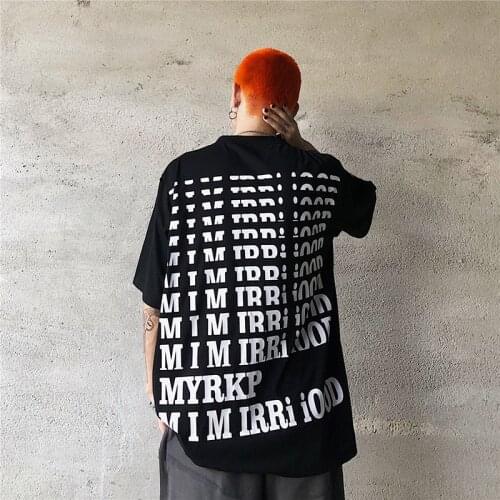Hip Hop Unisex Hight Street Summer Vintage letter print Individuality Harajuku Kpop clothes Cool men Loose Newness streetwear