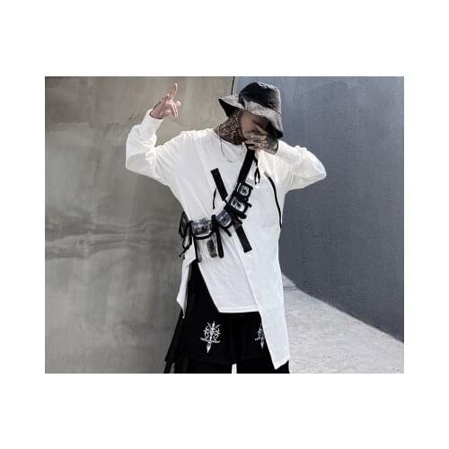 Hip-hop Zipper splice long sleeve t-shirt mens INS spring fashion loose tie-in t-shirt tee