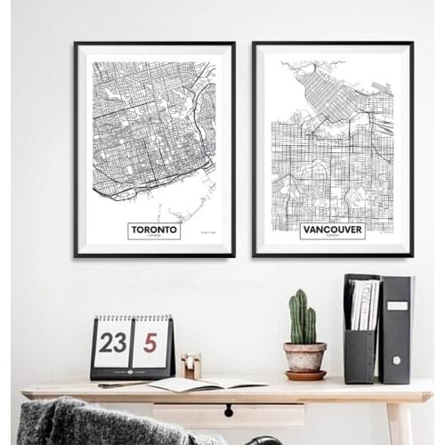 Canada Toronto City Map Posters and Prints Modern Minimalist Wall Art Canvas Painting Vancouver Map Picture Home Art Wall Decor