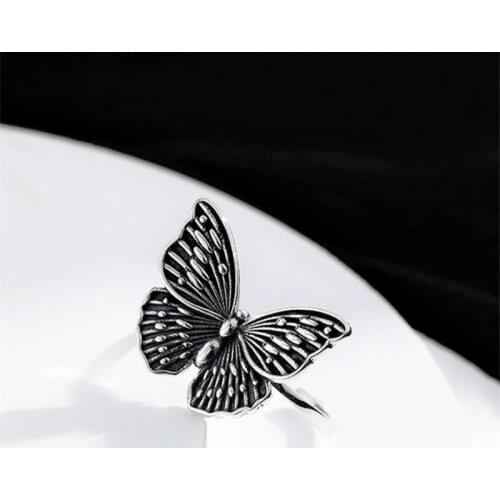Korean Style Vintage Animal Butterfly Adjustable Rings For Women Ladies 925 Sterling Silver Insect Engrave Gift For Mama Friend
