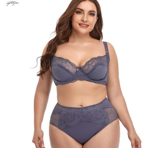 Softrhyme Plus Size Women Underwear Set 85D 90D 95D 100D 105D 110D Unlined Soft Bras Set Xl 2Xl 3Xl 4Xl 5Xl 6Xl Lace Panties Set