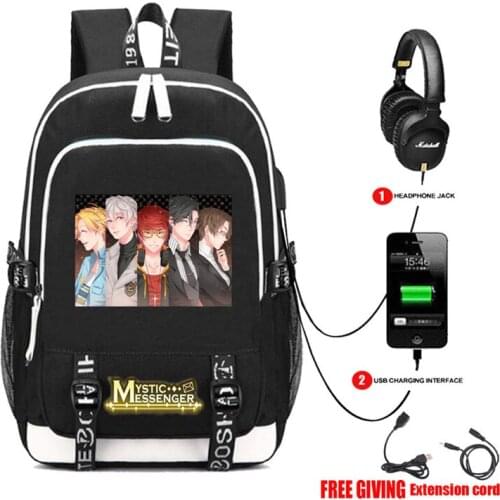 Mystic Messenger Cartoon Unisex Schoolbag Student Travel Backpack USB Charging Computer Laptop Bag Gift Cosplay Costume Prop