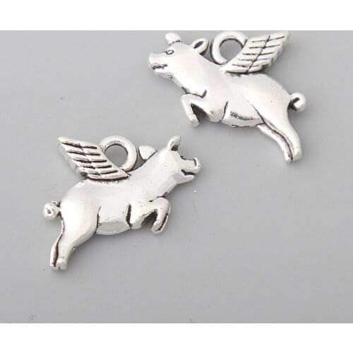 RAINXTAR Fashion Alloy Flying Pig Charms Accessories Animal Pig Charms 14*19mm 100pcs AAC1085