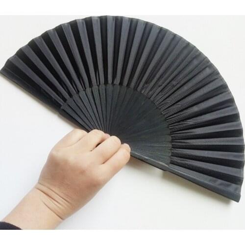 Mens Folding Black plain silk fan Wedding Party
