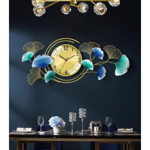 Nordic Ginkgo Leaf Wrought Iron Wall Clocks Wall Crafts Porch Store Wall Sticker Decoration Home Livingroom Wall Mural Ornaments