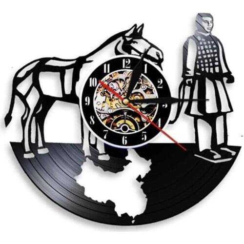 Chinese Guide the Emperor to the Next Life Vintage Art Wall Clock Xian Chinese Terracotta Warriors Horse Vinyl Record Wall Clock