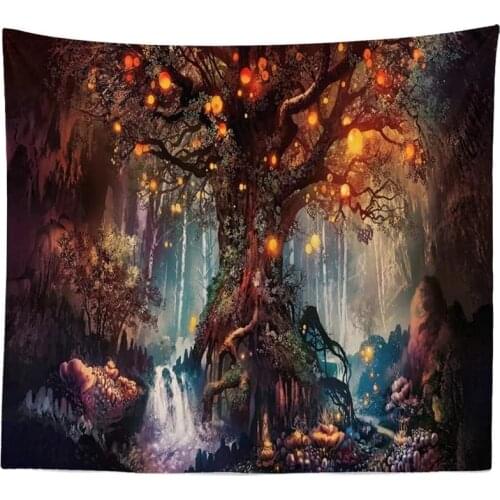 Forest Wishing Tree Tapestry Wall Hanging Tapestry Living Room Decor Wishing Lantern Tapestry Magic Home Decor Tapestries