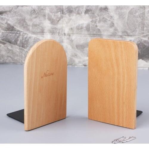 Nature Wooden Desktop Organizer Desktop Office Home Bookends Anti-skid Book Ends Stand Holder Shelf
