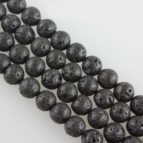 Wholesale Natural Round Black Volcano Lava Loose Strand Stone Beads for DIY Jewelry Jewellery Making Pick Size 4 6 8 10 12 14mm