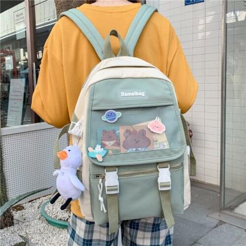 Fashion Women Nylon Backpack Waterproof Feminina Patchwork Net School Bags For Teenage Girls Refreshing Large Capacity Bookbag