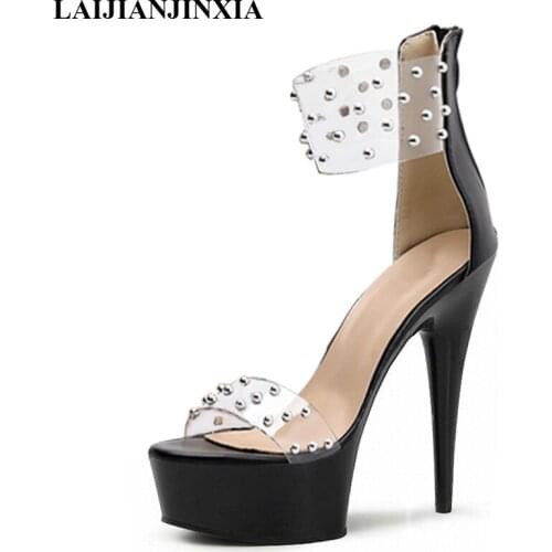 LAIJIANJINXIA New Hot Sell crystal shoes with 15 cm super high heels sandals clubs womens shoes Fashion Platform Wedding Shoes