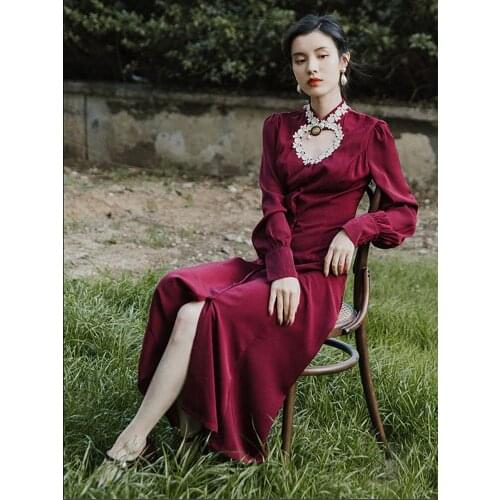 The New Summer Palace Wind Retro Lanterns Sleeved Long Sleeved Evening Dress Dress Noble Temperament Show Thin Long Dress