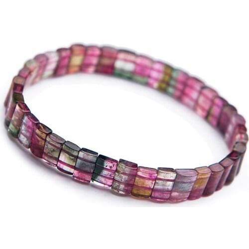 Genuine Colorful Natural Tourmaline Bracelets For Women Female Stretch Healing Crystal Rectangle Bead Bracelet Bangle