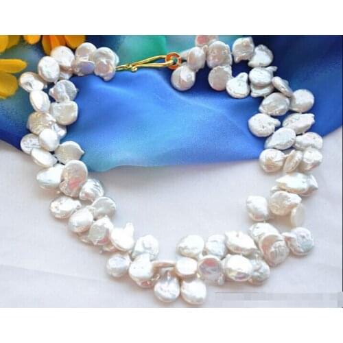 FREE shipping>>> >>Z5860 NATURAL 2row 18" 16mm white COIN FRESHWATER CULTURED pearl necklace new