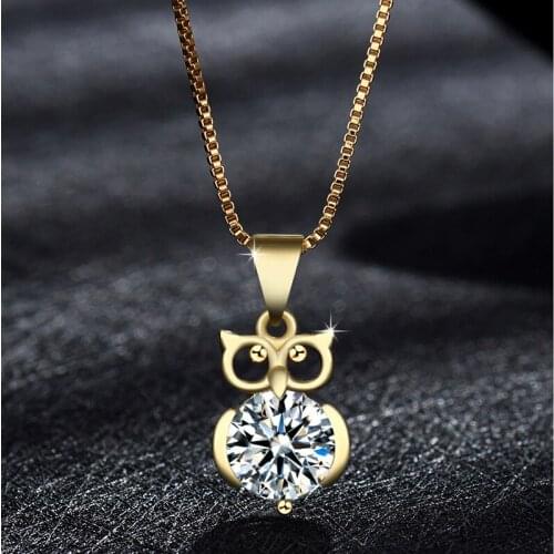 New Fashion Night Owl Bird Pendant Necklace For Men Women Shiny CZ Stone Golden Box Chain Necklaces Punk Hip Hop Accessories