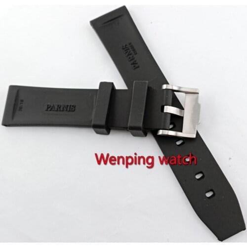 Parnis 20mm natural black Rubber watch strap with 316L Stainless steel Pin buckle p893
