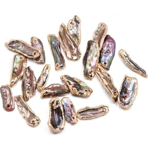 Natural Freshwater Cultured 7x23-11x28mm Black Irregular Pearl Connection Pendant Suitable For DIY Necklace Jewelry Decoration