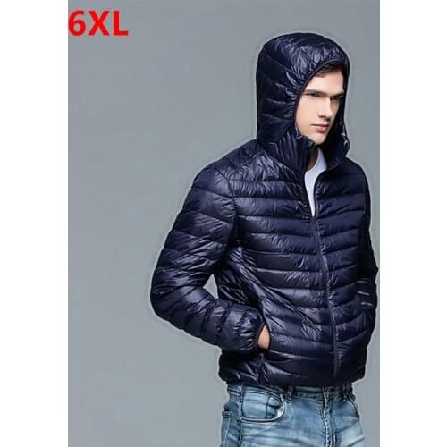 Autumn and Winter New Mens Large Size Lightweight Down Jacket Hooded Plus Size Jacket 6XL 5XL 4XL 3XL