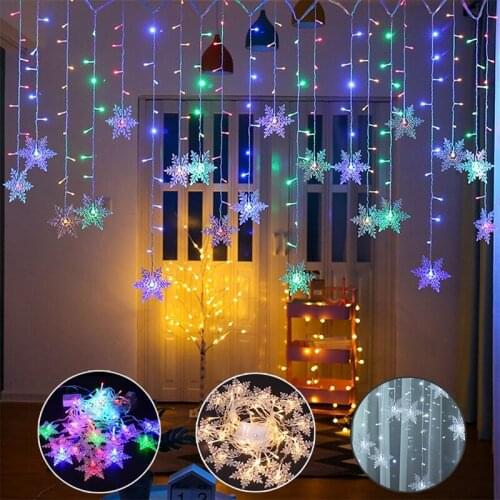Sale 3.5M Christmas Curtain Snowflake LED String Lights Flashing Lights Curtain Light Waterproof Outdoor Party Lights Decoration