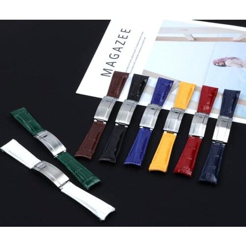 20mm Genuine Soft Leather Curved End Watchband For Rolex strap For Daytona Submariner GMT Watch Band Series Slider Buckle