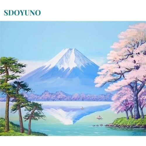 SDOYUNO 60x75cm Oil Painting By Numbers Fuji Mountain DIY Paint By Numbers On Canvas Scenery Frameless Digital Hand Painting Dec