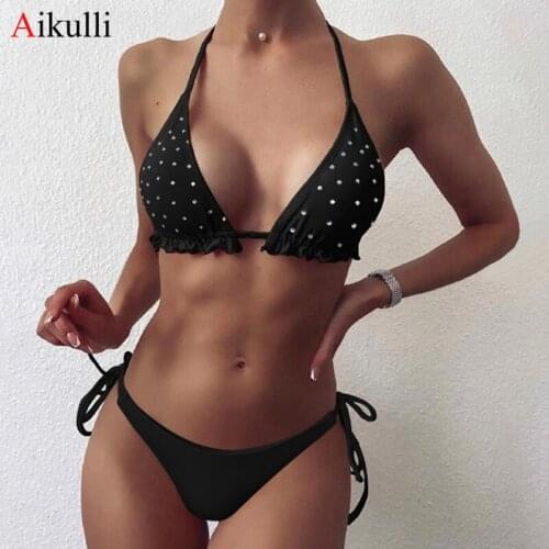 Sexy Solid Bikinis Swimsuit Women 2021 New Bandeau Swimwear Bikini Set Summer Swimming Biquini Female String Bather Bathing Suit