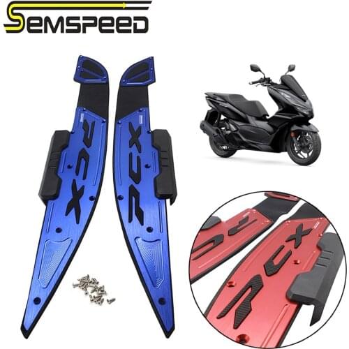 SEMSPEED CNC Motorcycle Left Right Front Footrests Foot Pedals Rubber Pads Plate For Honda PCX 125 PCX160 PCX 2021 Footboard