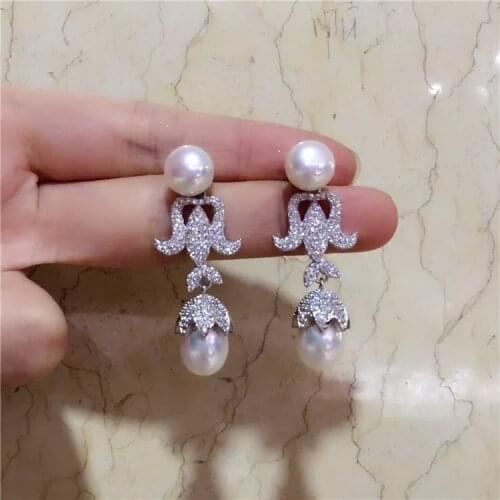 One pair white freshwater pearl rice 8-10mm s925 hook earrings FPPJ wholesale beads nature