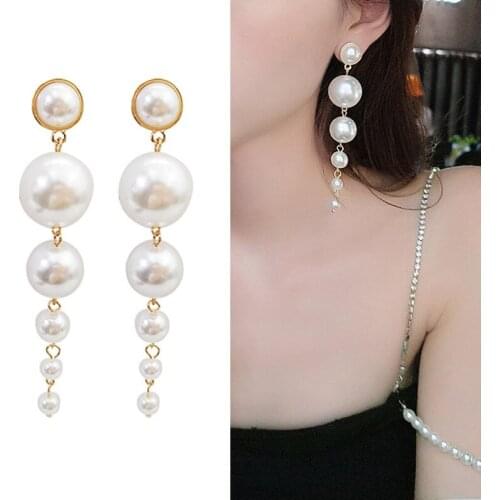 Europe and the United States personality size pearl earrings 2019 new personality exaggerated long temperament earrings female