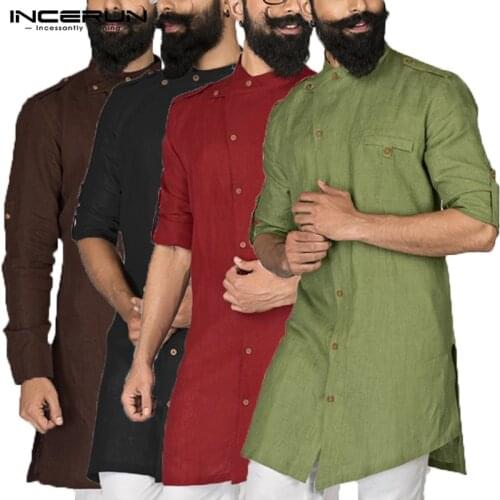 Chic 2021 Kurta Suits Indian Men Clothes Dress Shirt Long Sleeve Button Down Loose Arab Islamic Clothing Chemise Pathani