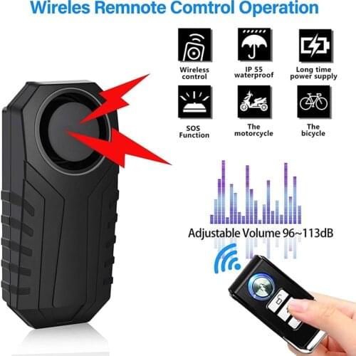 Bike Alarm with Remote Adjustable Volume 113dB Wireless Anti-Theft Vibration Security MTB Bicycle Motorcycle Alarm Motion Sensor