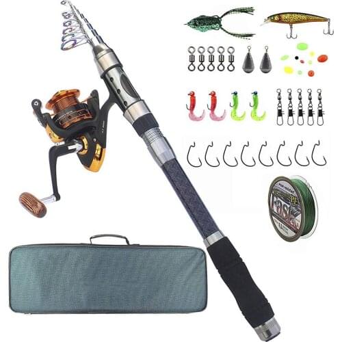 Fishing Rod and Reel Combos Full Kit Spinning Fishing Gear Bag with Line Fishhooks Lures Sinker Saltwater