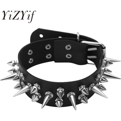 Unisex Punk Gothic Leather Harness Choker collar with Rivets Flexible PU Leather Choker Necklace Neck Collar Rock Club Party KTV