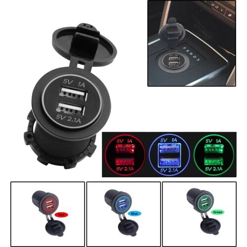 Universal Motorcycle Car Charger LED Light Dual USB Charger Power Socket 2.1A Cigarette Light for Motorcycle Auto Truck ATV Boat