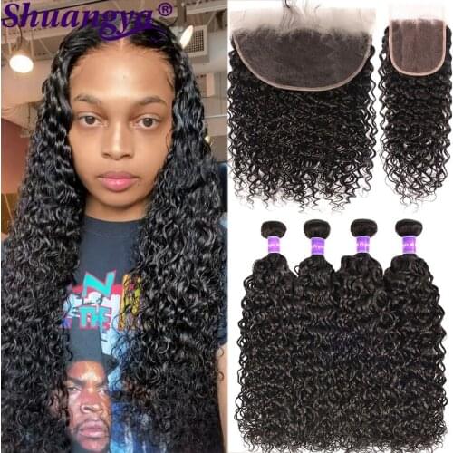 Water Wave Bundles With Frontal Remy Human Hair Bundles With Frontal Pre Plucked Brazilian Hair Bundles With 13*4 Frontal