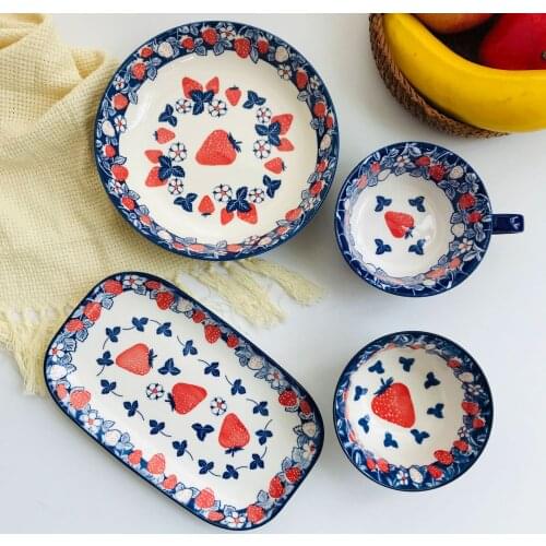 Japanese Tableware Strawberry Rice Bowl Childrens Tableware Household Plate Bowl Cup Set