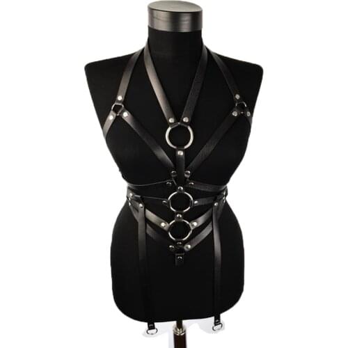 Womens Sexy Harness Leather Garter Belts For Women Body Gothic Studded Bra Cage Lingerie Black Adult Fetish Waistband Straps