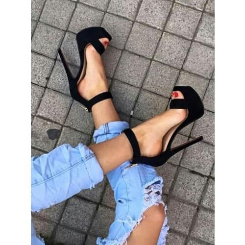 Moraima Snc Black Suede High Heel Sandals Summer Open Toe Platform Pumps for Woman Ankle Strap Gladiator Sandals