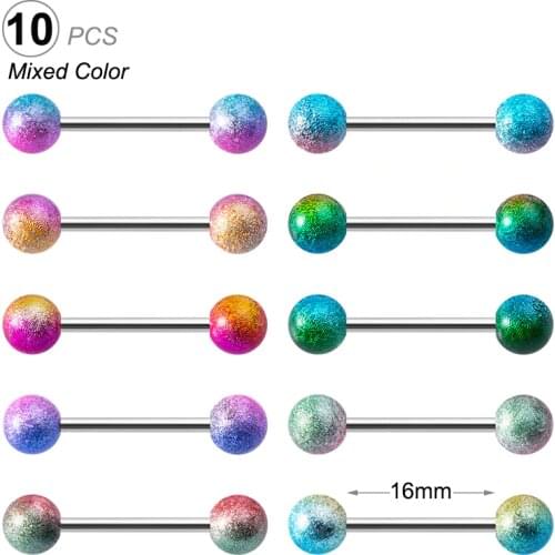 10PCS Mixed Color Acrylic Ball Tongue Rings for Women 316L Surgical Steel Tongue Piercing Jewelry Tongue Ring Bars Barbell 14G