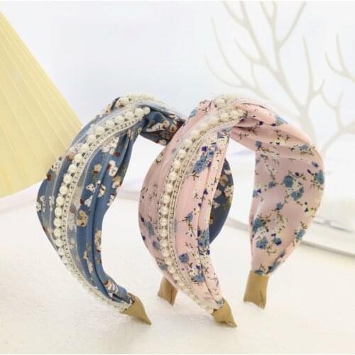 Print Pearl Cross Hairbands For Women Hair Accessories Broadside Bows Headbands Crown Hair Bands