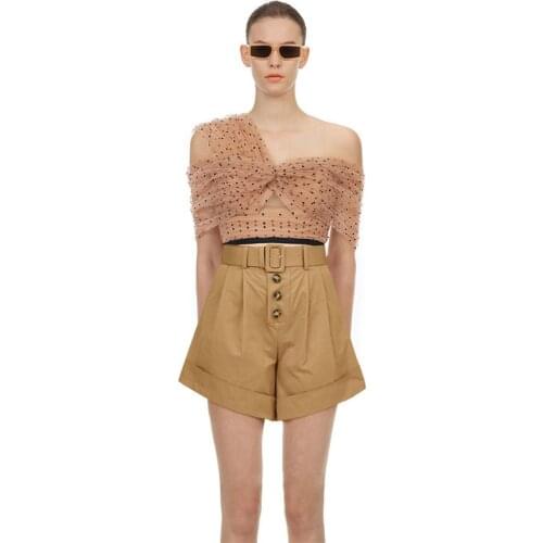 Runway Designer Tops Female 2020 Summer Sexy V-neck Polka Dot Mesh Blouse Women