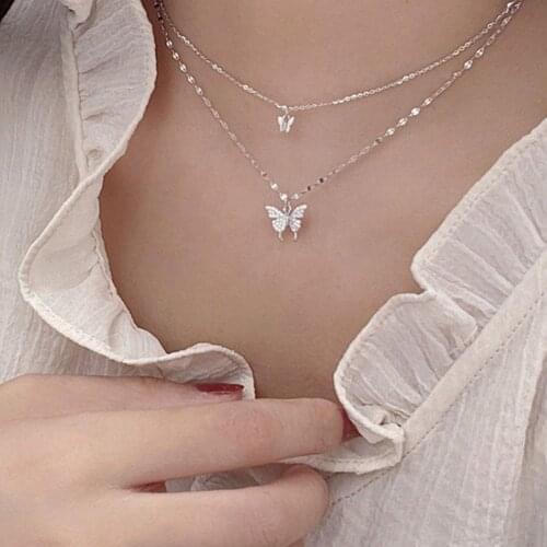 Fashion Vintage Butterfly Pendant Necklace For Women Bohemian Multilayer Gold Silver Clavicle Chain Necklace Girls Charm Jewelry