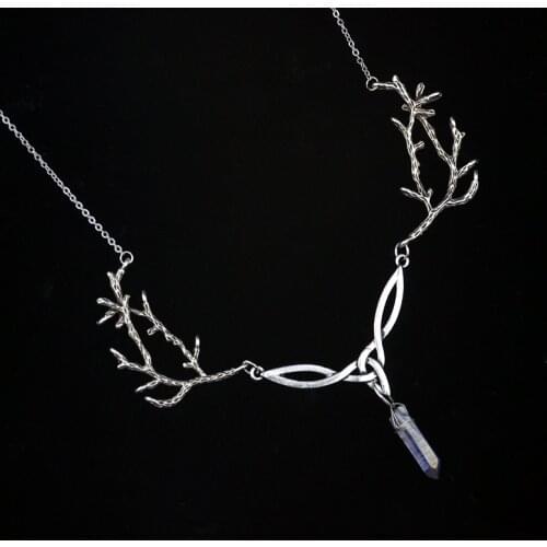 New Fashion Witch Necklace Galaxy Space Crescent Moon Witch Fantasy Forest Twig Pentagram Pendant Women Jewelry On The Neck