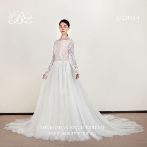2021Wedding Dresses Court Train Lace Applique Crystal Beading Bride Dress Gowns Vestidos De Novia XF20040
