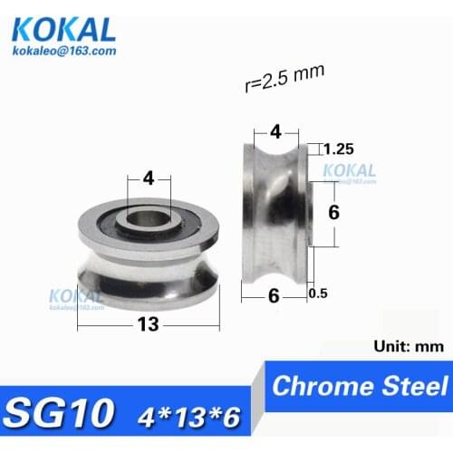 10PCS/lot SG10RS U Groove Bearing Steel Pulley Ball Bearings Track Guide Roller Bearing SG10 U4*13*6mm LFR50/4