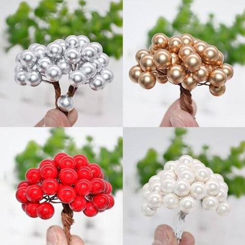 100pcs 1cm Mini Berries Multicolor Artificial Flower Cherry Pomegranate Stamen Wedding Party Decoration DIY Wreath Supplies