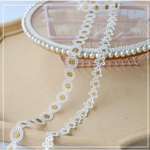 2 Meters 2 Styles Gold Thread Lace Trim Ribbon Water Soluble Embroidered Sewing Crafts DIY Garment Dress Accessories Decoration