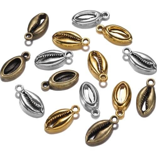 20pcs/lot Plated Antique Gold Bohemian Cowrie Conch Shells Charm Pendant For Necklaces Bracelet Jewelry Makings Supplies