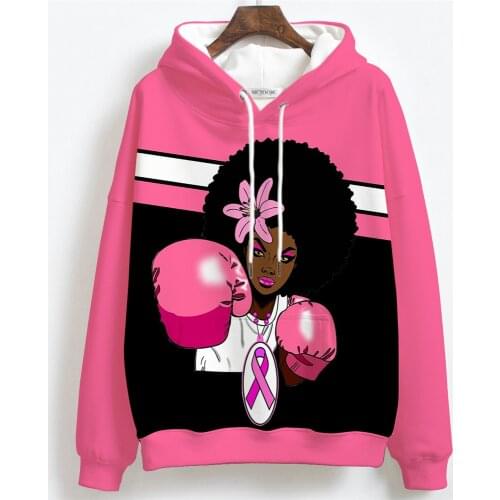 2021 Beautiful Afro Lady Breast Cancer Awareness 3D Print Hoodies Black Girl Hooded Sweatshirt Women Pullovers Hoodies Drop Ship